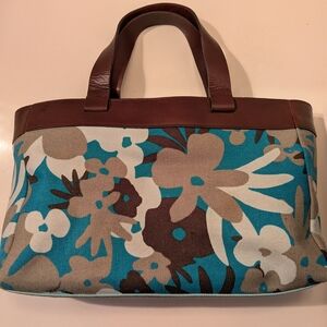 RARE Banana Republic Teal and Brown Floral Tote